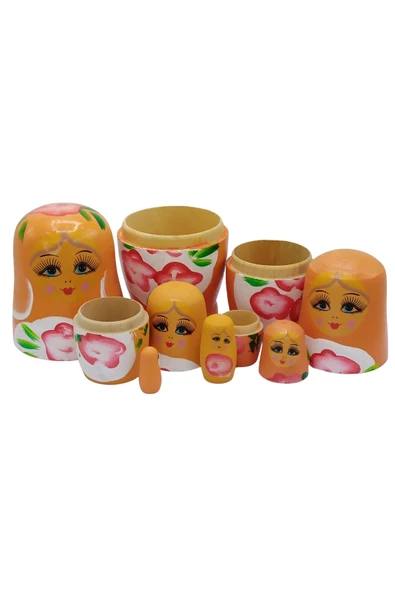 Ahşap Matruşka Bebek Altılı Set Turuncu - Resim 10