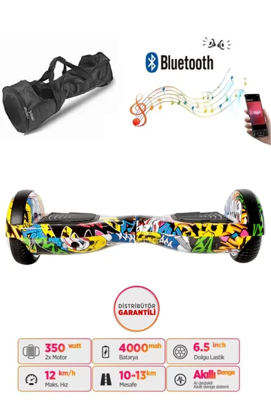 Citymate Elektrikli Kaykay Hoverboard Bluetooth Hoparlörlü 6.5 İnç Grafiti D01 - Çanta Hediye ürün görseli 1