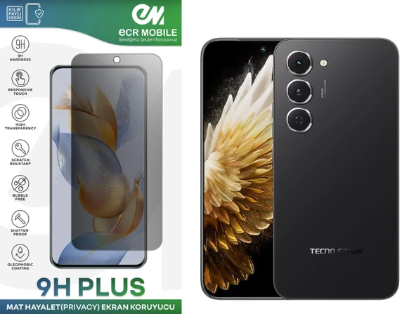 Tecno Spark 40 Pro ile Uyumlu Ekran Koruyucu 9H Esnek Nano Kırılmayan MAT HAYALET(Privacy) ürün görseli 1