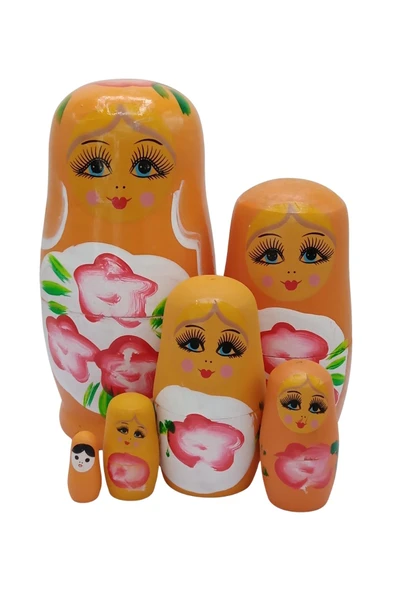 Ahşap Matruşka Bebek Altılı Set Turuncu - Resim 8