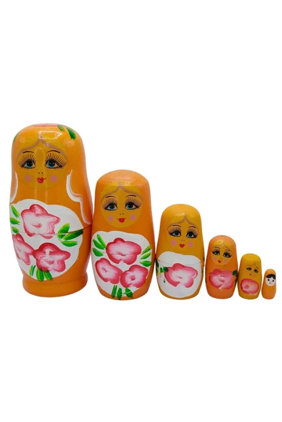 Ahşap Matruşka Bebek Altılı Set Turuncu - Resim 6