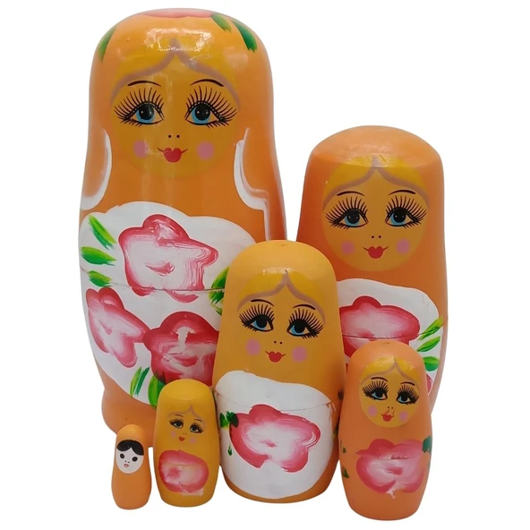 Ahşap Matruşka Bebek Altılı Set Turuncu - Resim 3