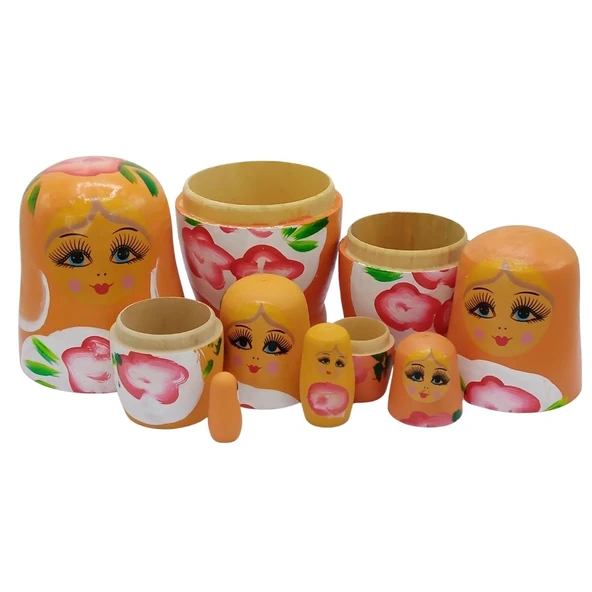 Ahşap Matruşka Bebek Altılı Set Turuncu - Resim 5