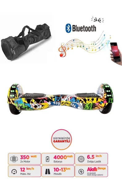Citymate Elektrikli Kaykay Full Ledli Hoverboard Bluetooth Hoparlörlü 6.5 Inch Çanta Hediyeli D01 ürün görseli 1