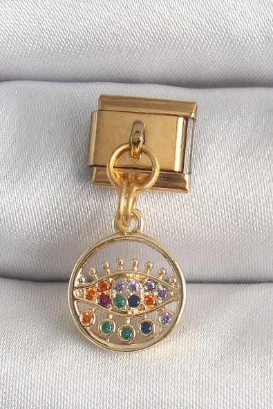 316L Çelik Gold Renk Sallantı Renkli Zirkon Taşlı Göz Model Nomination Charm - TJ-BC1346 ürün görseli 1