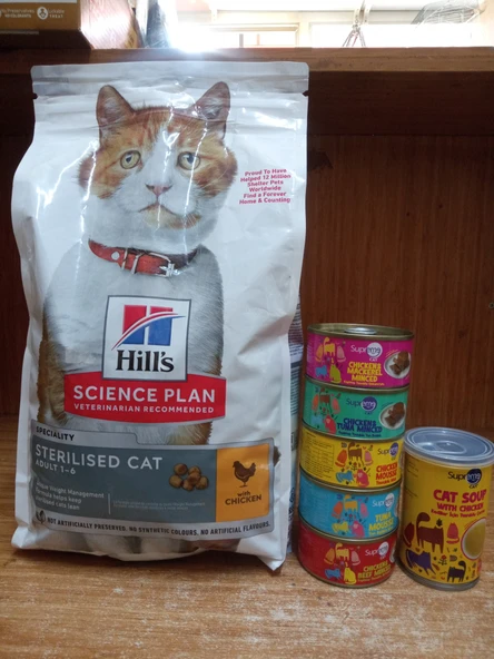 Hill's Science Plan Kısırlaştırılmış Tavuklu Kedi Maması 1.5 Kg+5 ADET KARIŞIK AROMA PÜRE KEDİ KONSERVE 85 GRAM+1 ADET TAVUKLU KEDİ  ÇORBASI 135 ML ürün görseli 1