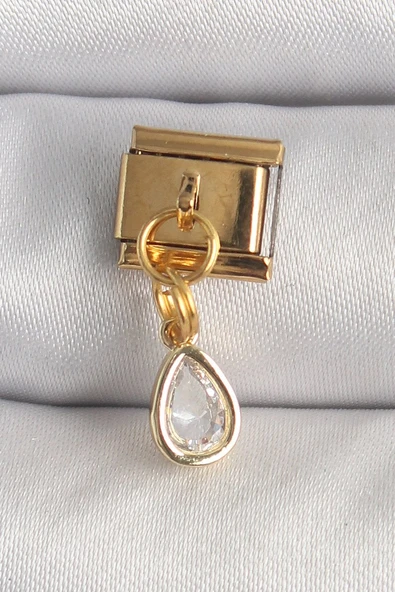 316L Çelik Gold Renk Sallantı Damla Zirkon Taşlı Nomination Charm - TJ-BC1345 ürün görseli 1