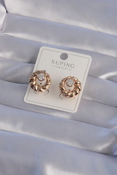 XUPİNG Rose Renk Oval Zirkon Taşlı Burgu Model Küpe - TJ-BKP9361 ürün görseli 1