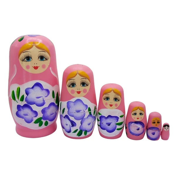 Ahşap Matruşka Bebek Altılı Set Açık Pembe No.2 ürün görseli 1