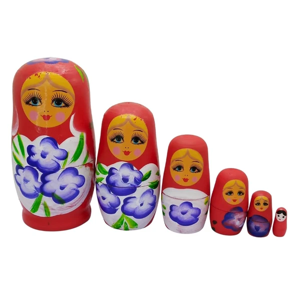 Ahşap Matruşka Bebek Altılı Set Kırmızı ürün görseli 1