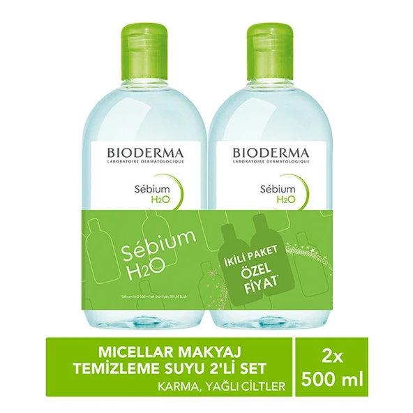Bioderma Sebium H2O Yüz ve Makyaj Temizleme Suyu 2 x 500 ml ürün görseli 1