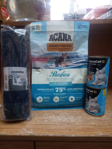 Acana Pacifica Cat Tahılsız Balıklı Kedi Maması 1,8 kg+1 ADET 100X30 CM TIRMALAMA HALISI+2 ADET 400 GR SOMONLU KEDİ KONSERVE ürün görseli 1