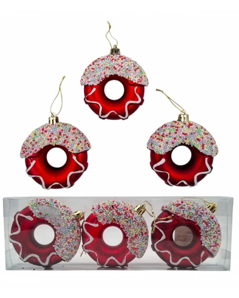 Yılbaşı Süsü 3' lü 8 Cm Donut Süs - Resim 4