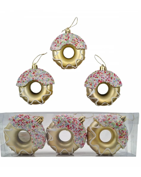 Yılbaşı Süsü 3' lü 8 Cm Donut Süs ürün görseli 1