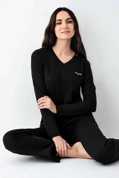 Pierre Cardin Kadın V Yaka Modal Pamuklu 4 Mevsim Kumaş Uzun Kollu Pijama Takım ürün görseli 1