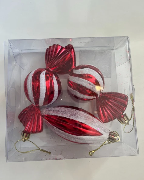 Yılbaşı Süsü 3' lü 12 Cm Şeker Görünümlü Set ürün görseli 1