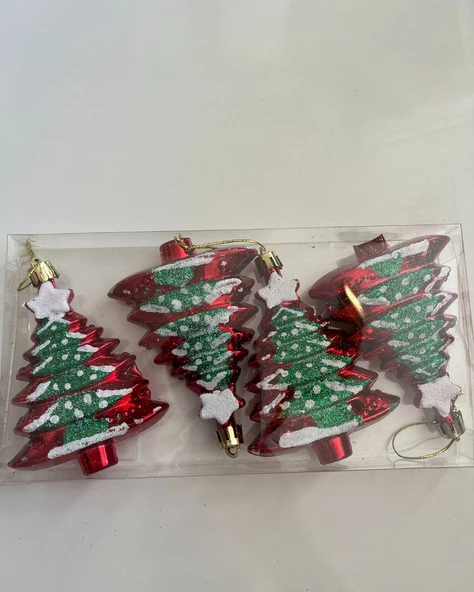 Yılbaşı Süsü 4' lü 10 Cm Çam Ağacı Seti ürün görseli 1