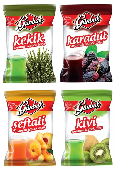 Günbak Aromalı İçecek Tozu 250 gr x 4 Adet (Şeftali - Kivi - Karadut - Kekik) ürün görseli 1