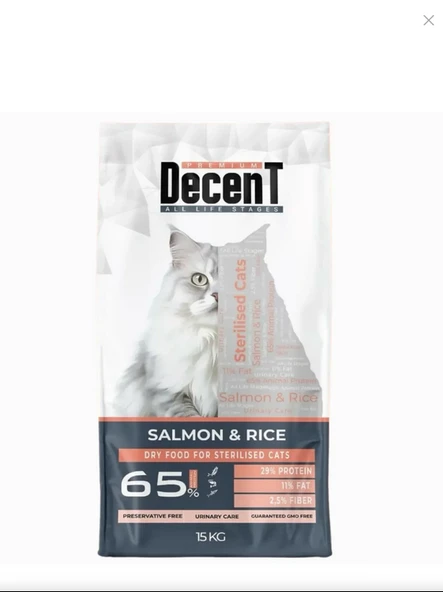 Decent Premium Sterilised Somon Balıklı Kısırlaştırılmış Kedi Maması 15 kg ürün görseli 1