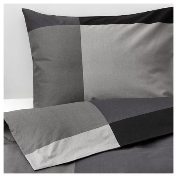 Tek Kişilik Nevresim Takımı, Siyah 150x200 Cm %100 Pamuk Siyah Kare Çizgi ürün görseli 1