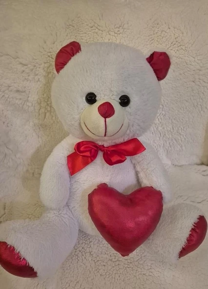 Kalpli Beyaz Ayıcık Peluş Oyuncak ürün görseli 1