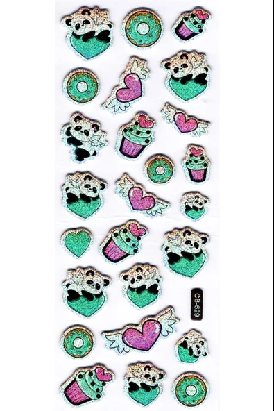 Sticker Kabartmalı Sticker Defter Planlayıcı Etiket (cb629) 16x7 cm- Panda Kalp ürün görseli 1