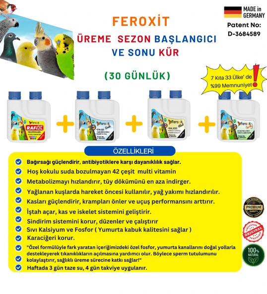 Kuşlar için KÜR 30 Günlük  ( Sezon öncesi ve Sonrası için ) Tüm Kuş Türleri için 125 ml 4 adet ürün görseli 1