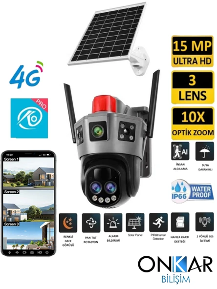 Okam Pro 6020 Solar Güneş Enerjili 4G Sim Kartlı 15MP 3 Lens 10X Optik Zoom Güvenlik Kamerası ürün görseli 1