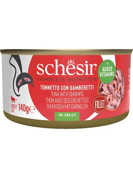 Schesir Tam ve Dengeli Ton Balığı ile Karidesli Jöle İçinde Kedi Konservesi 140g  Skt: 01/2028 ürün görseli 1