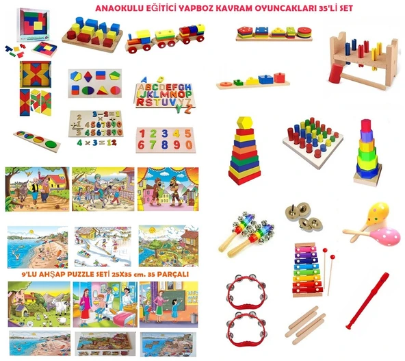 35’Li Montessori Ahşap Kavram Oyuncak Eğitici Puzzle Yapboz Seti ürün görseli 1