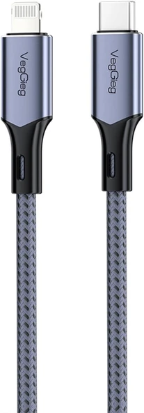 Veggieg 27W 3A USB Type-C to Lightning iPhone iPad Hızlı Şarj ve Data Kablosu 1.2 Metre ürün görseli 1
