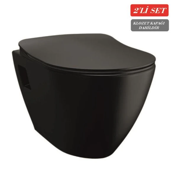 Creavit Terra Asma Klozet (TP325.SM) Mat Siyah + Duck Yavaş Kapanan Kapak Mat Siyah 2'li Set ürün görseli 1