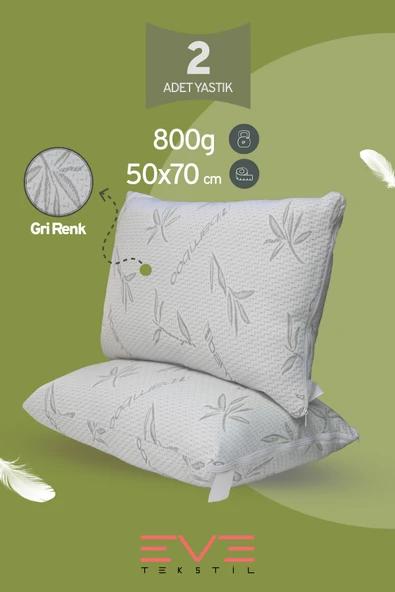 2 Adet Bamboo Gri Serisi Kılıflı Fermuarlı Yıkanabilir Antialerjik Silikon Elyaf Yastık 50x70cm 800 gr ürün görseli 1