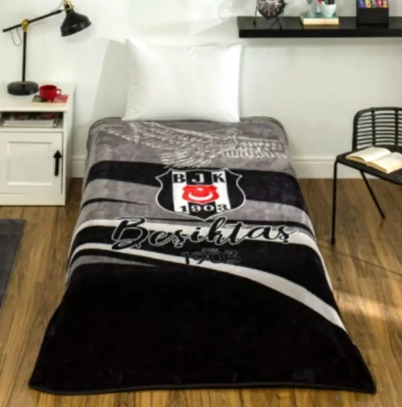 Taç Taraftar Lisanslı Tek Kişilik Battaniye (160x220)-BEŞİKTAŞ KARTAL ürün görseli 1