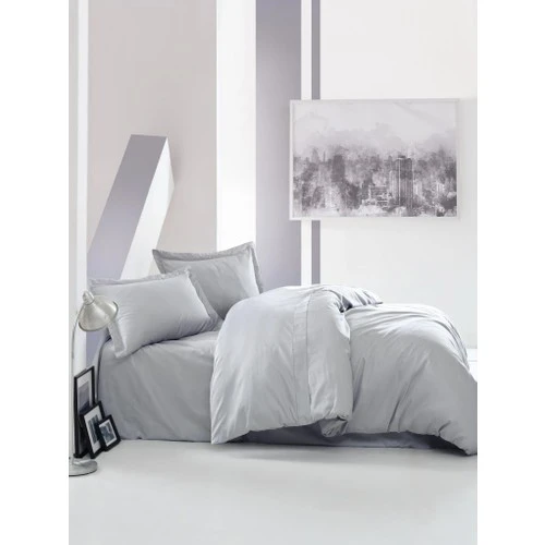 Cotton Box Elegant Stripe Çift Kişilik Nevresim Takımı Saten Gri ürün görseli 1