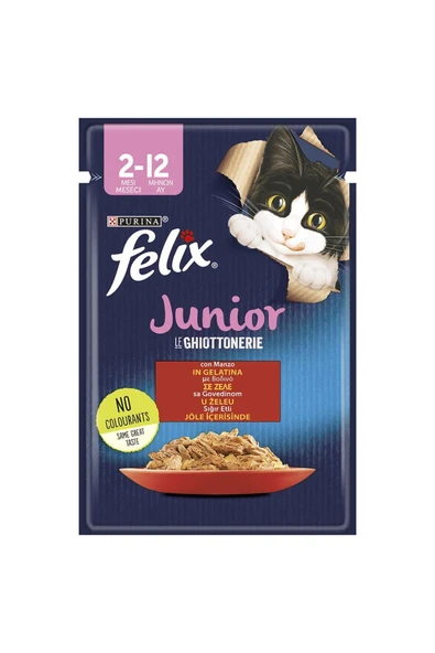 FELIX Sığır Etli Junior Yavru Kedi Islak Maması 85gr 13adet Kedi Yaş Mama Kedi Pouch Konserve - Resim 2