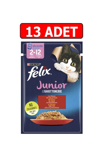 FELIX Sığır Etli Junior Yavru Kedi Islak Maması 85gr 13adet Kedi Yaş Mama Kedi Pouch Konserve ürün görseli 1