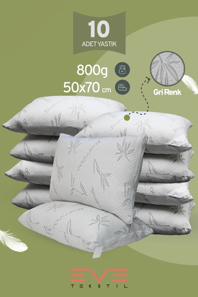 10 Adet Bamboo Gri Serisi Kılıflı Fermuarlı Yıkanabilir Antialerjik Silikon Elyaf Yastık 50x70cm 800 gr ürün görseli 1