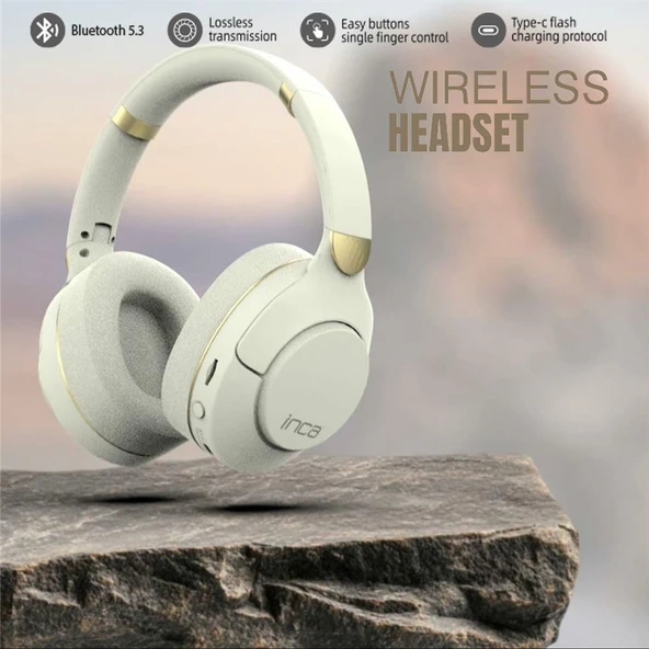 Inca IBK-503B Beyaz 5.3 Bluetooth Wireless Kulaklık Micro Sd Kulaklık 400mah Type-c To USB ürün görseli 1