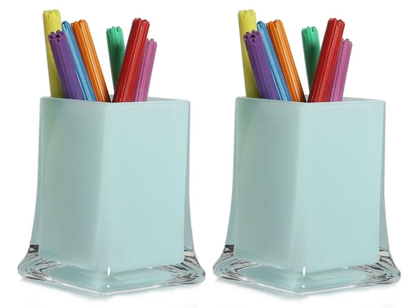 2 ADET KALEMLİK BUZ MAVİ RENKLİ OFİS GERECİ 6X6X10CM 300ML ürün görseli 1