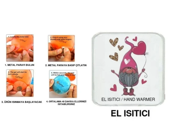 KALPLİ NOEL CÜCESİ CEP SOBASI,EL ISITICI,SICAK SU TORBASI PVC  10x9,5cm ürün görseli 1