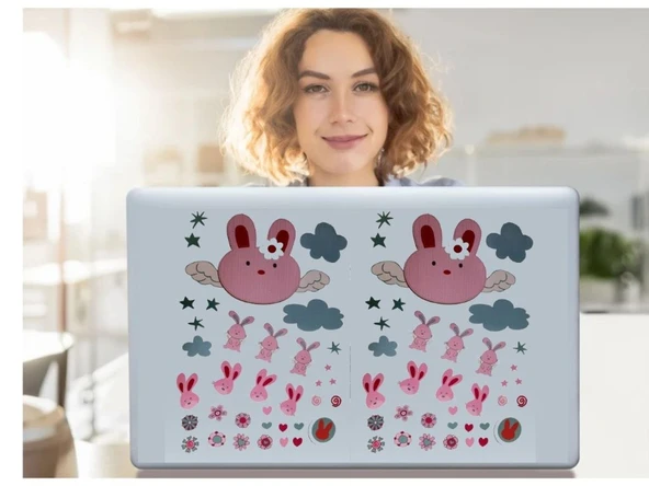 2 ADET DEFTER STİCKER,LAPTOP STİCKER TAVŞAN DESENLİ PVC 70X50X0,5CM ürün görseli 1
