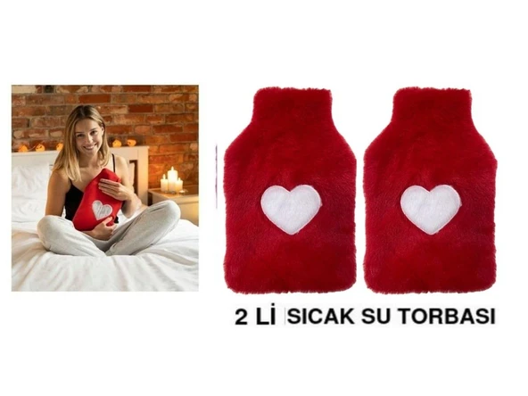 2 ADET SICAK SU TORBASI PELUŞ KALPLİ,KIRMIZI TERMOFOR 27X17X2CM 1 LİTRE ürün görseli 1