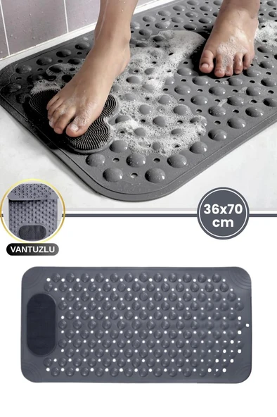 Vantuzlu Dikdörtgen Banyo Duş Kaydırmaz Paspas, Küvet İçi Banyo Zemini Ayak Masaj Halısı (70x36cm) ürün görseli 1