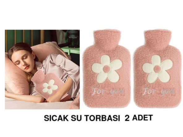 2 ADET SICAK SU TORBASI PELUŞ PAPATYA DESENLİ PEMBE  21x13,5x2cm 500 ml ürün görseli 1