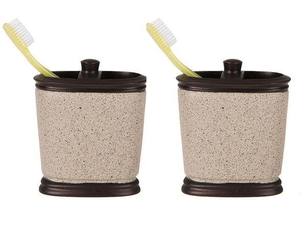 2 ADET DİŞ FIRÇALIK BRONZ KUMLU POLİRESİN 10X12X5CM BANYO SETİ ürün görseli 1