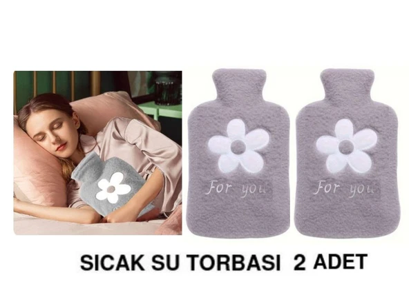 2 ADET SICAK SU TORBASI PELUŞ PAPATYA DESENLİ GRİ  21x13,5x2cm 500 ml ürün görseli 1