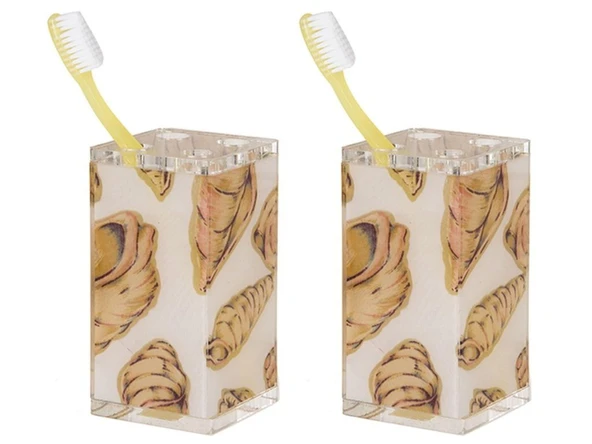 2 ADET DİŞ FIRÇALIK İSTİRİDYE AKRİLİK  6X6X12CM BANYO SETİ ürün görseli 1