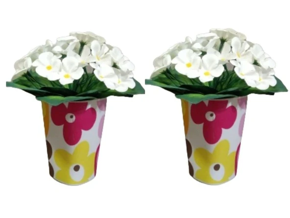2 ADET VAZO DAHİL,VAZODA ÇİÇEK,BEYAZ YAPAY ÇİÇEK,VAZO DEKORATİF KIRMIZI PAPATYA  7X7X16CM ürün görseli 1