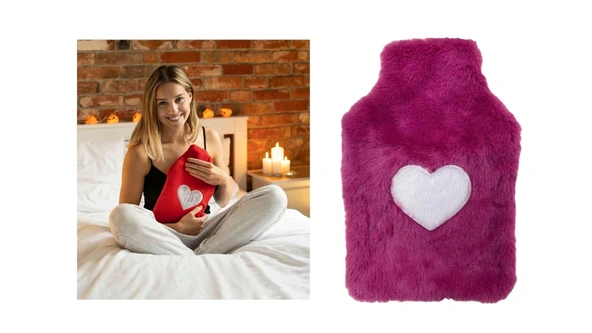 SICAK SU TORBASI PELUŞ KALPLİ,PEMBE TERMOFOR 29x17CM 750ml ürün görseli 1